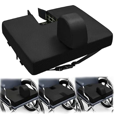 CRAURU Wheelchair Wedge Pommel Cushion with Straps, 3-in-1 Multi-Functional Cushion with Breathable Mesh Anti-Slip Pad for Seniors (18" Lx16 W, Black)