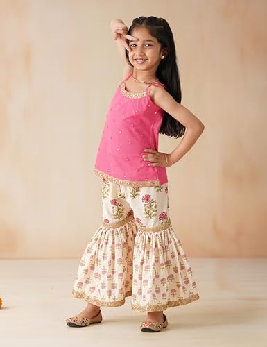 Image of Amazon Brand - Symbol Kids Girls Pure Cotton Kurta Sharara Set (2 pcs) | Ethnic Wear