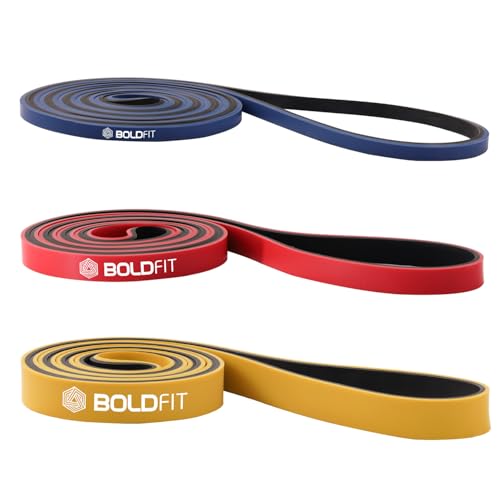 Image of Boldfit Resistance Bands for Workout Dual Color Heavy Resistance Band for Stretching, Pull ups, Home Exercise Band for Gym Workout Stretch for Men and Women - Blue Red Yellow Set