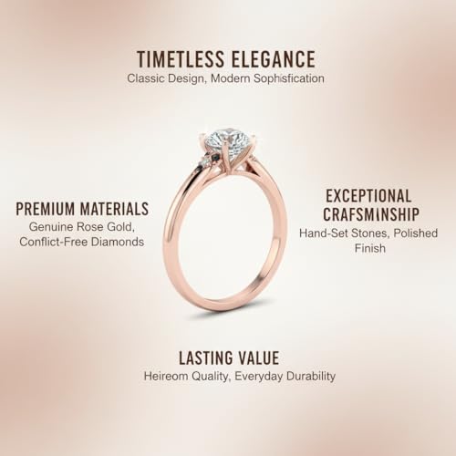 Image of Choose Your Gemstone Petite Dome Engagement Ring Rose Gold Plated Round Shape Petite Engagement Rings Everyday Jewelry Wedding Jewelry Handmade Gifts for Wife US Size 4 to 12