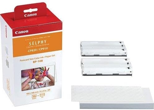 Canon Color Ink/Paper Set, Compatible with SELPHY CP910/CP820/CP1200, RP-108 (Pack of 2)