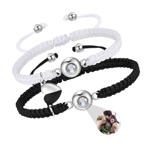 Personalized Couple Bracelets for Men Women : Handmade Custom Engraved Name Plate ID Bracelet Braided Rope His Hers Matching Bracelets for Him Her Bf gf,Valentines Day Gifts for Boyfriend Husband Wife