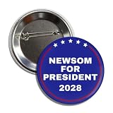 Newsom for President 2028 Political Campaign Button Pin, Support Gavin Newsom, Blue with Stars, 2.25 Inch Badge