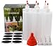 Squeeze Bottle 16 oz - Set of 6 - Red Caps, Silicone Funnel, Chalk Labels, 6 Extra White Caps, E-book Leakproof, BPA Free & Refillable Squirt Plastic Bottles For Condiments, Mustard, Ketchup
