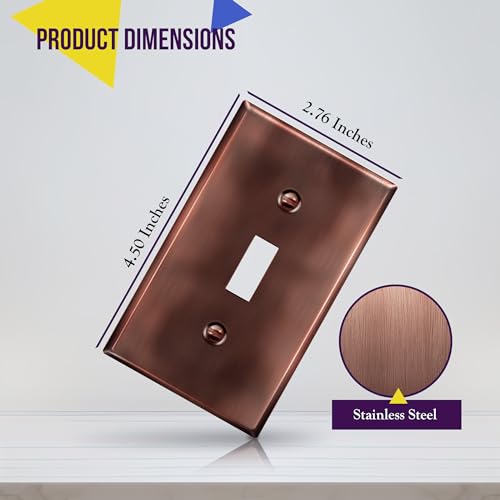 Image of ENERLITES Toggle Light Switch Metal Wall Plate, Stainless Steel Switch Cover, Corrosion Resistant, Standard Size 1-Gang 4.50 inch x 2.76 inch,Stainless Steel 201, 7711-AC, Antique Copper | Antique copper finish; Rust-proof Stainless Steel 201; Standard 1-gang; Fits toggle switches; 7711-AC