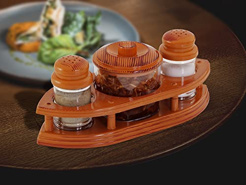 Image of Nabhya Complete Dining Table Set of Pickle Jars, Salt and Pepper Dispenser, Toothpick Holder and Spoon Holder(Wooden Look Design, Plastic) (FINE and Dine)