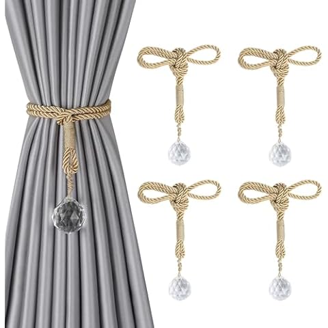 BEL AVENIR 4 Pack Crystal Curtain Tiebacks Luxury Handmade Knots Curtain Ties Elegant Drape Holdbacks Rope for Home Office Drapes Sheer DIY Decoration（Gold） Cover