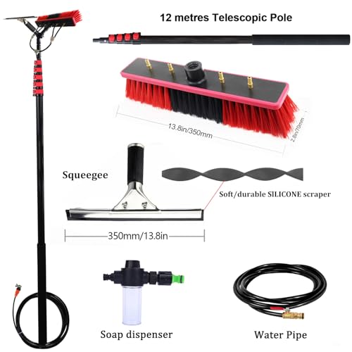 Cepillo para limpiar ventanas telescopico de 12 metros en aluminio con agua 3