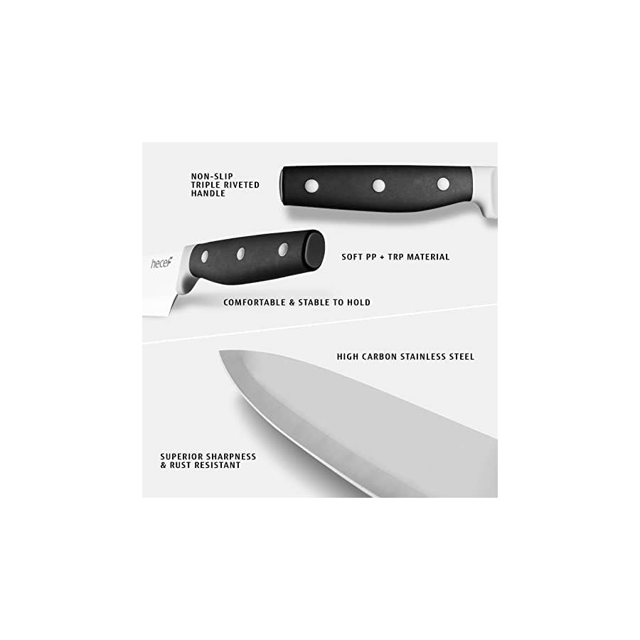 hecef-Kitchen-Knife-Block-Set-14-Pieces-Knife-Set-with-Wooden-Block-Sharpener-Steel-All-purpose-Scissors-High-Carbon-Stainless-Steel-Cutlery-Set-Black hecef Kitchen Knife Block Set, 14 Pieces Knife Set with Wooden Block & Sharpener Steel & All-purpose Scissors, High Carbon Stainless Steel Cutlery Set (Black)