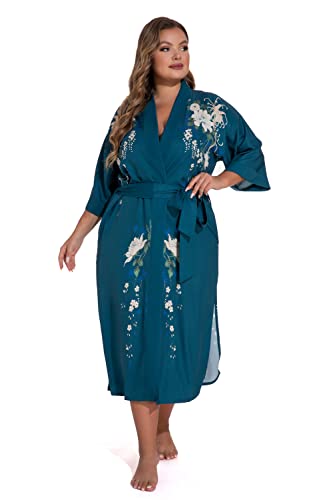 Image of Applesauce - 808V - Plus Size Women's Kimono Long Robe - Vintage Floral (One-Size fits most US 1X 2X 3X)