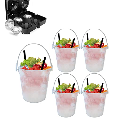 Lot de 5 seaux à cocktail en plastique pour boissons avec bacs à glaçons en silicone, 947,2 g, seau à glace réutilisable pour fêtes, cocktails, bars, bières