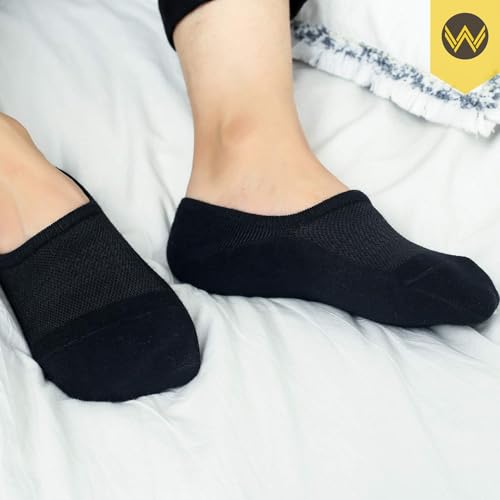 WANDER No Show Socks 10 Pack Cotton Non Slip Low Cut Invisible Loafer Socks Men&Women Boat Liner (Sock Size:9-11, 5black+5gray)