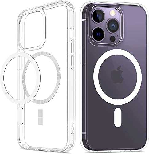 Image of eller sante Glassy MagPro for iPhone 14 Pro Case Cover, Crystal Transparent, Non-Yellowing, Shockproof, Scratch Resistant, Slim, Thin, Military-Grade Protection Compatible with MagSafe Back Cover