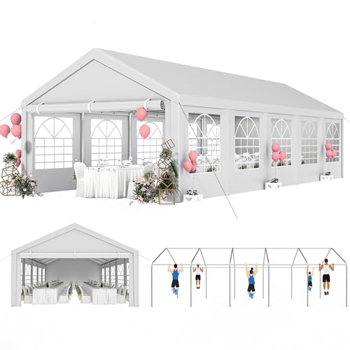 YITAHOME 16x32ft Heavy Duty Party Tent Outdoor Wedding Tent Canopy Event Shelters Upgraded Galvanized Steel Carport with Removable Sidewall Windows for Commercial and Parties, White