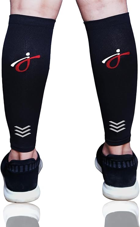 Jnriver Calf Compression Sleeves For Men And Women - Shin Splint Compression Sleeve - Calf Brace for Running, Cycling, Football, Shin Splints, Black, 2XL- Large