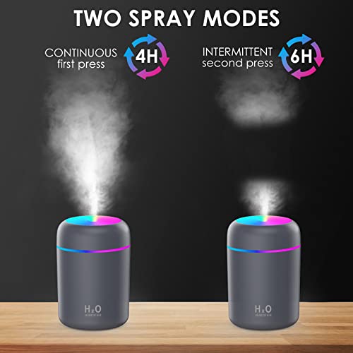 Mini Humidifiers For Bedroom, 300Ml Colorful Cool Mist Desktop Humidifier, Portable Diffuser For Essential Oils, Small Cute Air Humidifier For For Car, Office Room - Black #TOP1