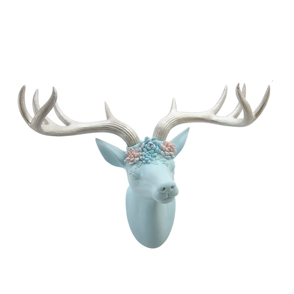 Tête de cerf murale bleue RJJ sculpture artistique de prestige pour mur