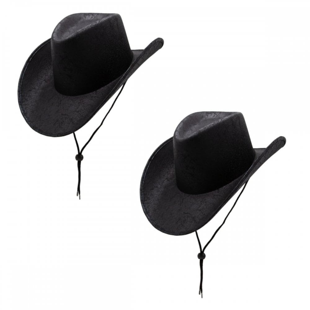 Titch & Timbo Adult Texan Cowboy Hat 2 Pack (Multiple Options) : Fancy Dress Party Accessory Country Western Rancher Wild West Music Festival (Aged Faux Leather, Black,Black)