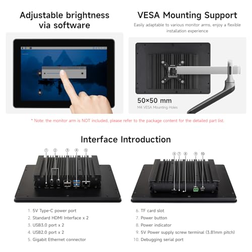 Image of waveshare Industrial HMI All-in-one 10.1inch Touch Display, Compatible with Raspberry Pi 5 (Included), Supports Dual 4K HDMI Output, 10-Point Touch, Aluminum Alloy Case, Efficient Heat Dissipation