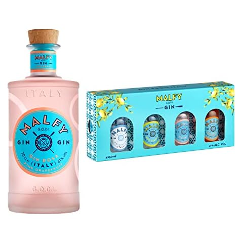 Malfy Flavoured Gin Bundle: Malfy Rosa Pink Grapefruit Gin, 70cl & Malfy Miniatures Gift Box Selection, 4x5cl Cover