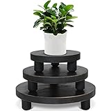 3 Packs Wooden Plant Stool, Wooden Plant Stand, Round Decorative Flower Shelf Plant Pot Riser Holder, Pot Flower Pedestal Riser Holder with Wood Legs for Indoor Outdoor Home Patio Decoration (Black)