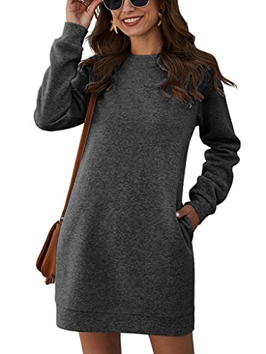 ORANDESIGNE Damen Einfarbiger Pullover Kleid Rundhals Lange Ärmel Lässiger Pullover Sweatshirt Kleid Tops Herbst Winter Kurz Kleid Sweatkleid mit...