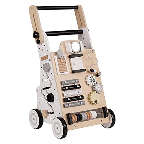 KiddyMoon Lauflernwagen Aus Holz Für Kinder Lauflernhilfe Spaß Babys, Laufen Lernen, Multifunktion Holzspielzeug Für Kleinekinder Montessori-Spielzeug WK-001, Schwarz - Weiß Cover