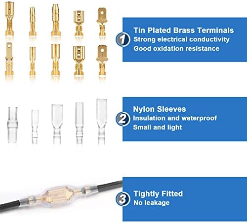 Qibaok Wire Terminal Crimping Tool Kit, Ratcheting Wire Crimper AWG 22-16(0.5-1.5mmยฒ) with 500PCS Female Male Spade Connectors & Bullet Connectors Terminals
