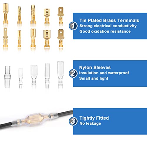 Wire Terminal Crimping Tool Kit, Qibaok Ratcheting Wire Crimper AWG 22-16(0.5-1.5mm²) with 500PCS Female Male Spade Connectors & Bullet Connectors Terminals
