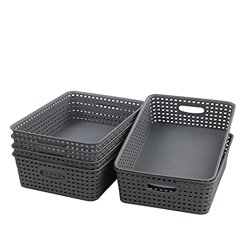 Readsky Gray Plastic Paper Storage Basket Tray, Office File Baskets, Pack of 5