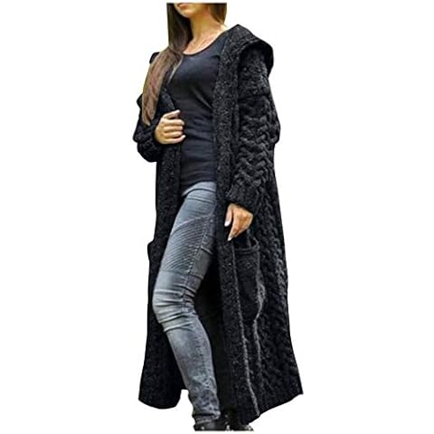 Ladies Knitted Cardigan for Women UK Plus Size With Pocket Hooded Sweater Winter Solid Loose Long Coats Cover