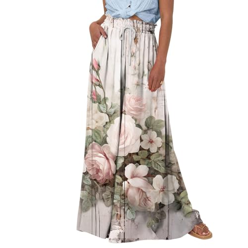 Womens Wide Leg Pants Women's Casual Trendy Loose Fit Elastic High Waist Wide Leg Trousers Flowy Long Pants