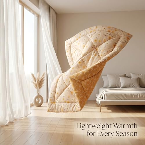 Image of VAS COLLECTIONS Feather Cotton Reversible AC Comforter for Double Bed | Super Soft 220 GSM Quilt /Duvet /Dohar | Lightweight All-Season Comforter | 90 x 100 Inches (1 Piece), Oatmeal