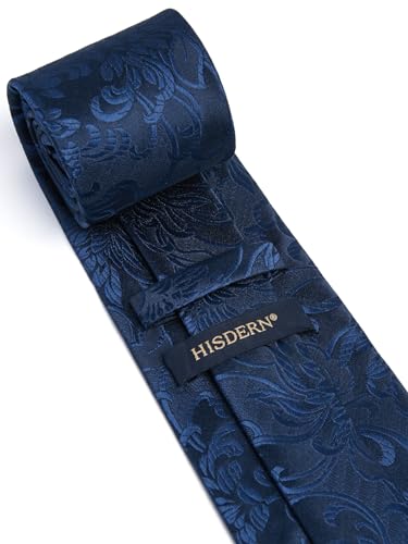 Image of HISDERN Ties for Men Paisley Floral Mens Ties and Pocket Square Cufflinks Set Classic Business Necktie Handkerchief