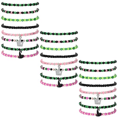 24 Pcs Witch Princess Crown Friendship Matching Bracelets Green Pink Bead Merchandise Jewelry Gift BFF Couples Bracelets Accessories for Movie Fans Party Birthday Halloween Party Decoration