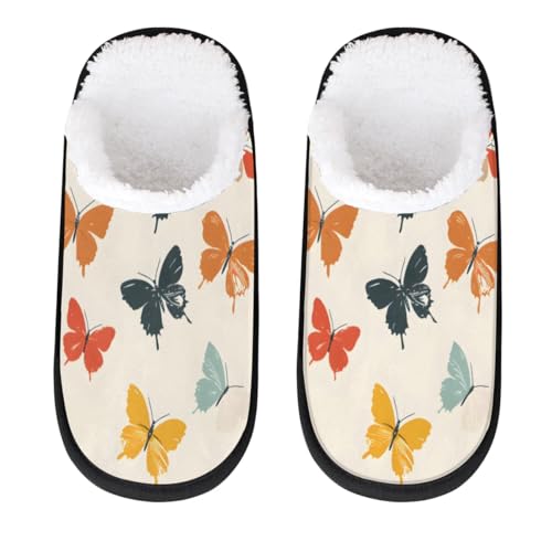 Hsnar Colored Butterfly Print Non Slip House Slippers for Women Indoor Slippers for Men Soft House Shoes Spa Slippers, M
