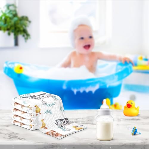 Image of vvfelixl Baby Muslin Washcloths Farm Animals Cows Duckling Baby Burp Cloths Cotton Baby Face Towel for Newborn Infants Boys Girls Soft and Absorbent 11.8 X 11.8 in, 3 Pack