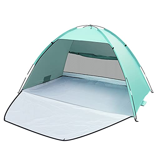Tente de Plage pour 3-4 Personnes, HAOYAO Tente de Plage Anti UV Abris de Plage Tente de Camping de Plage Ultraléger Portable, pour Camping, Pêche, Pique-Nique (Verte Menthe) Cover