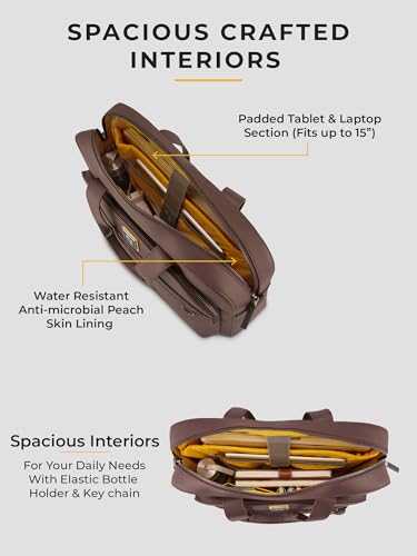 Image of EUME Optimo Laptop Bag for Men | Water Resistant Messenger Bag | Tablet Compartment| Multiple Organisers | Fits Upto 15 inch Laptop | Vegan Leather Office Bag.
