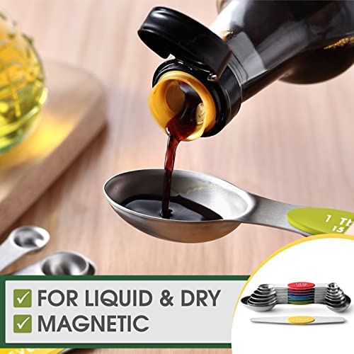 Spring Chef Magnetic Measuring Spoons Set, Dual Sided, Stainless Steel, Fits In Spice Jars, Multi-Color, Set Of 8 #TOP3