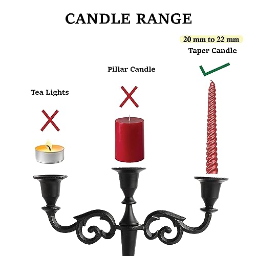 Rely+ 3 Arm Candelabra - 10 Inch Tall Matte Black Tapered Candle Holders - Elegant Candle Stands and Candlesticks for Home Decor, Kitchen Deco and Wedding Decor - Fits 3/4-Inch-Thick Candles