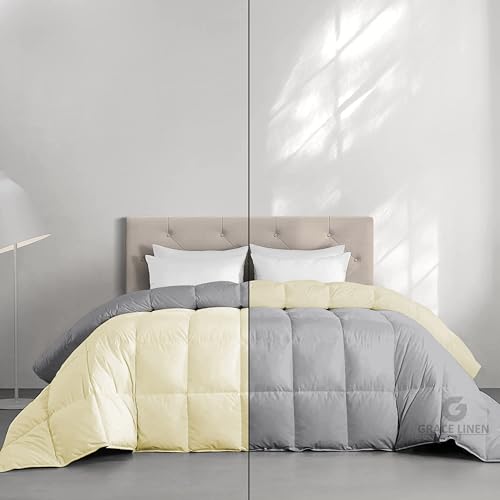 Image of Restful Sleep Reversible All Weather Comforter Single Bed Size - Dohar /Rajai /Blanket /Duvet -250 GSM Quilt Soft Microfiber Fill Single Size (60 inchX90 inch) - Ivory /Silver Grey Color