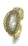VERSALES Varsales - Orologio da donna con cassa ovale grande, elegante, stile vintage, decorato in metallo, analogico, al quarzo, quadrante argentato con grandi numeri neri, Oro, moderno