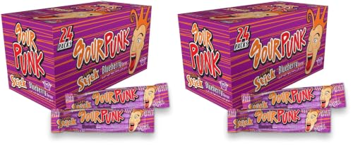 Image of Sour Punk Candy Sticks, Blueberry Flavor - Pack of 48 (40g each), Sweet and Sour Chewy Candies || Party Treats Pack || Share with Freinds and Family