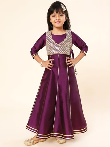 Image of A.T.U.N. (ALL THINGS UBER NICE) Girls Woven Design Gota Jacket Maxi Anarkali Gown