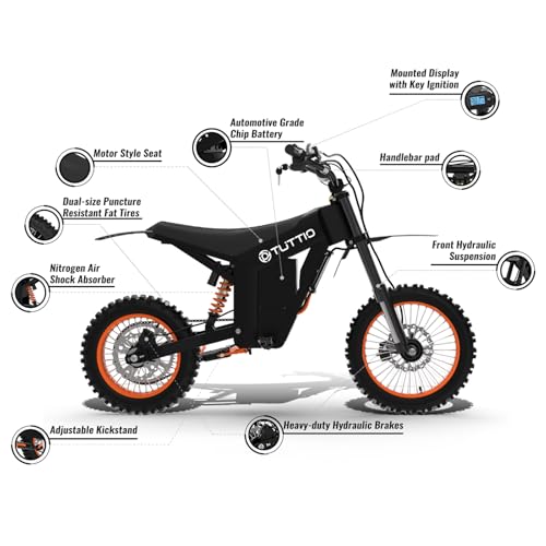 Tuttio Soleil01 Electric-Dirt-Bike for Teens Adults, 14″/12″ Fat Tire 2000W 37MPH Electric-Motorcycle with 48V 21AH Battery Ebike 200NM Hydraulic Brakes Mountain Off-Road EBike