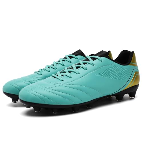 HaloTeam Chaussures de Football Homme Spike Crampons Profession Athlétisme Entrainement Chaussures de Sport,Cyan Doré,EU 44 – vue 6