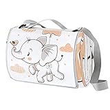 TIZORAX Niedliche Baby-Elefanten-Picknickdecke, wasserdicht, Outdoor-Decke, faltbar, praktisch, für Strand, Camping, Wandern