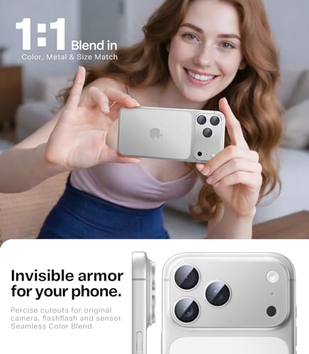 Image of TORRAS for iPhone 17 Pro Camera Lens Protector, [Metal Frame] with Military Grade 9H+ Tempered Glass, Full Coverage, Anti-Scratch, 12 FT Shatterproof, Case Friendly, One-Piece, Silver, 1 Pack