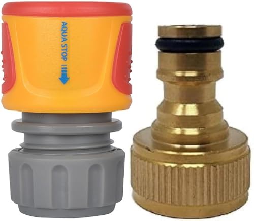 Simply Products Soft Grip Quick Connect AquaStop Connector with 3/4 Brass Tap Adaptor Fitting For Garden Taps